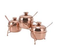 TYCIONG Juego de Tarros de Condimento de Acero Inoxidable Duradero con Tapa y Cuchara para el Hogar, Cocina, Restaurante, Juego de 3 Tarros para Sal, Azúcar, Especias, 304 Cucharas, Estante de (Oro
