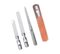 TYCX Nail File 3 Pieces Stainless Steel Nail Files with Leather Case, Double Sided Etched Surface Files, Unique Gifts Package For Women and Girls