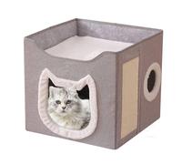 TyCylKu Cueva para gatos, 40 x 40 x 36,5 cm, plegable para interior con tabla rascador y pelota, cueva para mascotas pequeñas y medianas, muebles plegables para gatos, superficie para rascar, juguete