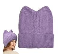 TyCylKu de oreja de gato,Gorro de oreja de gato hecho - Gorro de crochet cálido para mujer, de de hecho a prueba de viento, gorro cómodo a mano de invierno lindo para mujer