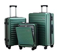 TydeCkare Juego de Maletas de 3 Piezas (20/24/28), Solo 20" con Bolsillo Delantero, Cabina de 55x40x20cm, Equipaje Facturado de 24"=66cm y 28"=76cm, Hardshell, Liviana, con Cerradura TSA, Verde