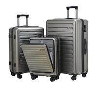 TydeCkare Juego de Maletas de 3 Piezas (20/24/28), Solo 20" con Bolsillo Delantero, Cabina de 55x40x20cm, Equipaje Facturado de 24"=66cm y 28"=76cm, Hardshell, Liviana, con Cerradura TSA, Gris