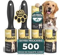 Tydi Rodillo Quitapelos Mascotas Reutilizable - 5 Rollos Quitapelos (100 Hojas c/u) con 2 Mangos | Rodillo Quitapelusas Adhesivo para Ropa, Sofás, Coche y Más
