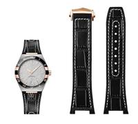 TYEMLM Pulsera de cuero genuino con base de silicona para la correa de reloj de la serie Omega constellation Perfect Observatory 131.13 Manhattan Series, 25mm-14mm, Acetato, Sin piedras preciosas
