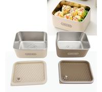 Tyenaza 2 recipientes para almuerzo de 600 ml, con bolsa para cuchara y palillos, color caqui y beige, a prueba de derrames, aislado, de acero inoxidable 304, apto para