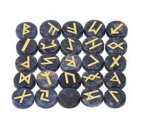 Tyenaza 25pcs Rune Stone Set, Crystal for Witch Beginners Witchcraft Divination Meditation espiritual (Franja azul)