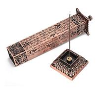 Tyenaza 27 cm Quemador de Incienso Vertical, Vertical de Cobre Rojo con Diseño de Sutra de Corazón, Kit Soporte Quemadors Porta Incienso, para DecoracióN del Hogar/SalóN de Té, Masajes MeditacióN Yoga