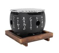 Tyenaza Barbacoa Japonesa Mesa, Parrilla Japonesa de Carbón Vegetal para Mesa, Portátil Mini Parrilla Redonda con Base de Madera, para Barbacoa en Casa, Picnic al Aire Libre, Camping(15x13 CM)