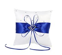 Tyenaza CojíN Anillos Boda, 20x20cm Cojín para Anillos de Boda Azul, 4 Colores Lovely Bud Wedding Pocket Ring Pillow CojíN Portador Soporte de Almohada para Portador de Anillo con Lazo (Azul)