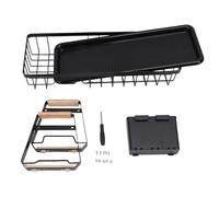 Tyenaza Dish Rack and Drain Board Kitchen Plate Cup Dish Drying Rack Tray Cutlery Dish Drainer with Wood Handle (Negra)