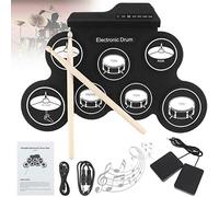 Tyenaza Electronic Drum Set, 7 Pads 5 Auntos 8 Canciones de demostración 3 ritmos portátiles USB Roll up Drum Practice Pad (43x28x2.7cm)