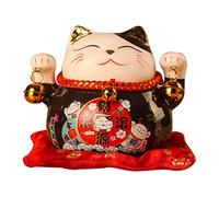 Tyenaza Gato Maneki Neko, Gato de La Suerte de Cerámica, Hucha Gato de la Suerte, 4,5 Pulgadas Gato de la Suerte Feng Shui Chino Figura Hucha, para Decoración del Hogar Regalos de Cumpleaños(Negro)