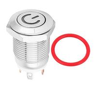 Tyenaza Interruptor de botón de metal de 12 mm con icono de encendido Luz LED blanca Auto reinicio 1 NO Interruptor (ZV)