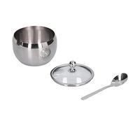 Tyenaza Tarro de especias de acero inoxidable, contenedor de especias, sal, pimienta, azúcar, organizador de almacenamiento con tapa de vidrio, cuchara