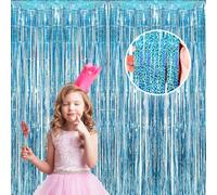 TYEQWT Cortina de Oropel, 2 Piezas Cortinas Metálicas de Oropel Azul Claro, Metálica Foil Fringe, Metálica Cortina de Borlas de Fondo, Cortina Fiesta para Decoración Cumpleaños Halloween Navidad Boda