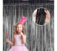 TYEQWT Cortina de Oropel, 2 Piezas Cortinas Metálicas de Oropel negro, Metálica Foil Fringe,Metálica Cortina de Borlas de Fondo,Cortina Fiesta para Decoración Fiestas Cumpleaños Halloween Navidad Boda