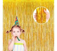 TYEQWT Cortina de Oropel, 2 Piezas Oro Cortinas Metálicas de Oropel, Metálica Foil Fringe, Metálica Cortina de Borlas de Fondo, cortina Fiesta para Decoración Fiestas Cumpleaños Halloween Navidad Boda