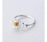 TYERY Anillo de Plata S925, Anillo de Margarita Chapado en Oro de Plata Coreana Femenina, Lindo Anillo Abierto de Hoja Pequeña, Hembraanillo de plata s925, Apertura regulable