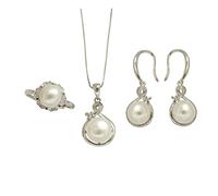 TYERY Conjunto de Perlas de Agua Dulce S925, Pendientes para Mujer, Anillo Colgante, Joyería, Conjunto de Cuatro Piezas Como Regalo para la Madre, Accesorios para Las Orejas de Verano para Mujertraje