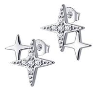 TYERY Pendientes de Estrella Pequeña de Plata S925, Pendientes de Meteorito Estrella de Cuatro Puntas con Diamantes Coreanos Femeninospendientes de plata s925