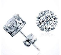 TYERY Pendientes de Plata S925, Pendientes de Diamantes Individuales con Incrustaciones de Corona de Parejas de Hombres Y Mujeres, Joyas de PlataUn par, Plata 925