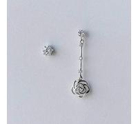 TYERY Pendientes de Plata S925, Pendientes de Flores Asimétricas con Diamantes Coreanos Femeninos Pendientes de Rosas de TemperamentoUn par, Plata 925