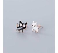 TYERY Pendientes de Plata S925, Personalidad de la Moda Femenina, Gatos Blancos Y Negros, Pendientes de Animalitos Lindosrosa de oro, Plata 925
