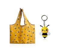 TYFGRT 1 bolsa de compras plegable, estampado de abeja, amarilla, 58 x 66 cm, bolsa reutilizable