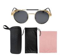 TYFGRT 1 Gafas De Sol Steampunk, Estuche, Bolsa, Paño, Gafas De Sol Retro Con Montura Redonda, Polarizadas, Unisex