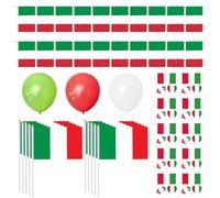 TYFGRT 1 Juego De Decoración De Bandera Italiana, 30 Globos De Fiesta, 1 Bandera De Hilo, 10 Banderas Ondeando con Las Manos, Adecuado para Decoración De Fiestas Y Partidos De Fútbol