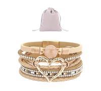 TYFGRT 1 Pulsera Multicapa Y 1 Bolso De Joyería, Pulsera De Cuero Tejida A Mano, Pulsera Vintage Unisex, Oro