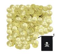 TYFGRT 150 Monedas De Oro Pirata Y 1 Bolsa Con Cordón De Calavera, Monedas De Oro De Juguete De Plástico, Monedas De Juego Para Niños, Monedas De Utilería Para Niños, Artículos Para Fiestas