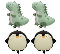 TYFGRT 2 Globos De Pingüino Y 2 Globos De Dinosaurio, Globos De Papel De Aluminio De Animales, Decoraciones para Fiestas Infantiles, Globos Creativos De Dibujos Animados, Lindos Globos para Niños
