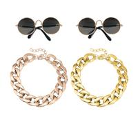 TYFGRT 2 Juegos De Accesorios para Mascotas, Gafas De Sol Y Cadenas Doradas con Decoración, Accesorios para Fotografías De Mascotas, Accesorios De Ropa para Gatos, Accesorios Divertidos para Mascotas