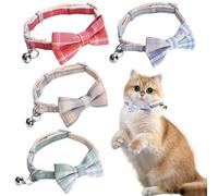 TYFGRT 4 Uds Collar para Mascotas A Cuadros, Collar para Mascotas con Lazo, Collar para Mascotas Pequeñas, Collar con Campana, Collar Ajustable, Suministros para Mascotas