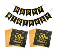 TYFGRT 40 Pañuelos De Papel para 50 Cumpleaños, 1 Bandera De Cumpleaños, Servilleta De Decoración De Cumpleaños, Decoración De Servilletas De Fiesta