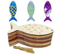 TYFGRT 40 Piezas De Astillas De Madera En Forma De Pez, 40 Piezas De Cuerda De Cáñamo, Materiales De Madera, Forma De Pez, Decoración Creativa De Bricolaje, Fácil De Instalar, Adecuado para Artesanía