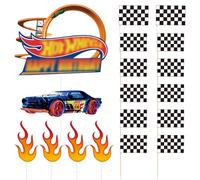 TYFGRT 8 Piezas De Inserciones para Pasteles De Carreras, 10 Piezas De Inserciones De Banderas De Carreras, Juego De Decoración para Pasteles De Cumpleaños