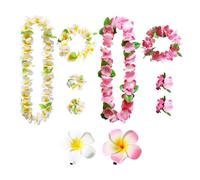 TYFGRT 8 Uds Accesorios para Falda De Hierba De Pétalos Y 2 Uds Pinzas para El Cabello, Lei Hawaiano, Decoraciones para Fiestas Hawaianas, Suministros para Vestir Fiestas En La Playa