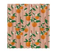 TYFGRT Cortina De Ducha con Estampado De Frutas De 1 Pieza, Cortina De Ducha Retro, Cortina De Ducha De Hojas Verdes Cítricas, Cortina De Ducha Impermeable, Cortina Divisoria De Baño