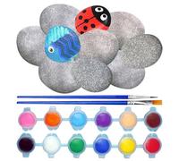 TYFGRT Pack De 10 Piedras para Pintar, 12 Colores Y 2 Pinceles, Guijarros De Playa, Pintura Artesanal DIY, Guijarros Creativos, Decoración De Piedras para Pintar
