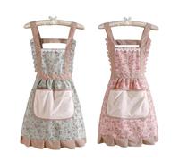 TYFGRT Pack De 2 Delantales Flores, Delantales Estampado Floral, Delantales Limpieza Mujer, Delantales Bolsillo Grande, Delantales Barbacoa, Delantales Cocina Hornear, Delantales Jardín