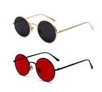 TYFGRT Pack De 2 Gafas De Sol Redondas Con Lente Roja, Unisex, Retro, Marco De Metal - Accesorios De Moda Personalizados Decoración