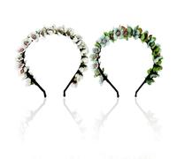 TYFGRT Paquete De 2 Diademas De Guirnalda De Flores Simuladas Para Niños, Diademas De Boda, Fiesta En La Playa Y Oktoberfest, Color Verde Azulado Y Blanco, 15,5 X 16,5 Cm