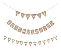 TYFGRT Paquete De 3 Banderas para Tirar, Pancartas para Decoración De Bodas, Banderas De Recién Casados, Pancartas De Sr. Y Sra., Decoraciones Colgantes para Telón De Fondo De Fiesta De Boda
