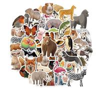 TYFGRT Paquete De 50 Pegatinas De La Serie Zoo con Colores Brillantes, Patrones De Animales Realistas, Material Impermeable, Adecuado para Decoración De Bricolaje, Fácil De Aplicar Y Quitar.