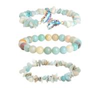 TYFGRT Pulsera De Cristal 3Pcs, Pulsera con Colgante De Mariposa, Pulsera De Cuentas Redondas, Pulsera De Cristal Irregular, Pulsera De Cordón Elástico, Pulsera De Mujer