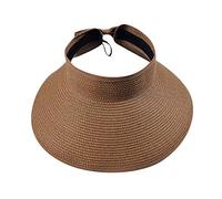 TYFY Sombrero de paja de ala ancha para mujer, plegable, con visera enrollable, con lazo, protección UV, sombrero de jardín, sombrero de paja para verano, ajustable 56 - 59 cm