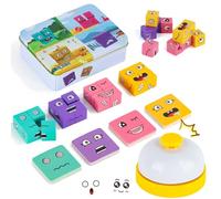 TYFYH Puzzle de dados de madera, expresión de madera, juego de dados de madera, rompecabezas de caras, cubo de construcción, rompecabezas 3D, cubo mágico, juego para 3, 4, 5, 6, 7 niños con campana de