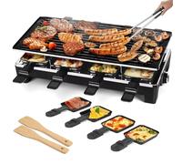 TYH Parrilla Eléctrica De 1500 W, Raclette para 8 Personas, Plancha Antiadherente para Interiores, Parrilla Eléctrica Sin Humo con Temperatura Ajustable, con 2 Espátulas De Madera